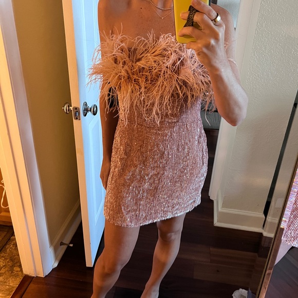 Retrofete Torin Sequin Feather Dress Dusty Peach M - Picture 4 of 7
